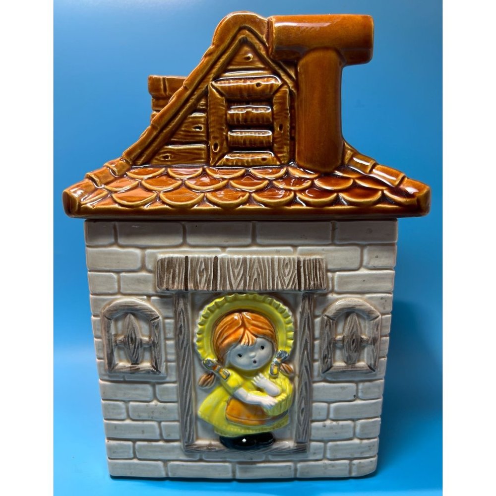 Cookie Jar House Vintage Gingerbread Ceramic Japan Little Girl 10" x 6" Kitchen